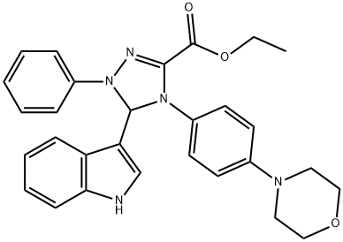 ethyl 5-(1H-indol-3-yl)-4-[4-(4-morpholinyl)phenyl]-1-phenyl-4,5-dihydro-1H-1,2,4-triazole-3-carboxylate Struktur