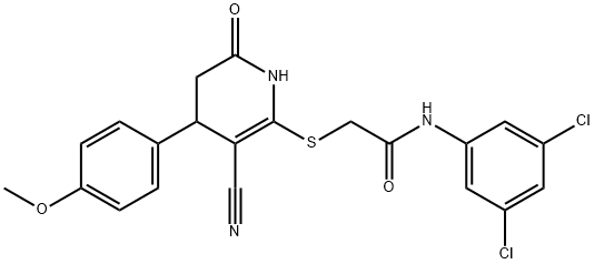 2-{[3-cyano-4-(4-methoxyphenyl)-6-oxo-1,4,5,6-tetrahydro-2-pyridinyl]sulfanyl}-N-(3,5-dichlorophenyl)acetamide Struktur