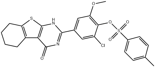 2-chloro-6-methoxy-4-(4-oxo-3,4,5,6,7,8-hexahydro[1]benzothieno[2,3-d]pyrimidin-2-yl)phenyl 4-methylbenzenesulfonate Struktur