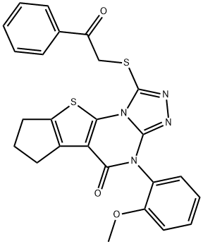 4-(2-methoxyphenyl)-1-[(2-oxo-2-phenylethyl)sulfanyl]-7,8-dihydro-6H-cyclopenta[4,5]thieno[3,2-e][1,2,4]triazolo[4,3-a]pyrimidin-5(4H)-one Struktur