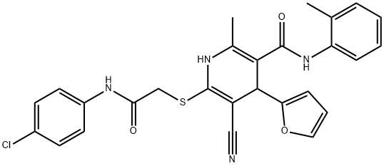 6-{[2-(4-chloroanilino)-2-oxoethyl]thio}-5-cyano-4-(2-furyl)-2-methyl-N-(2-methylphenyl)-1,4-dihydropyridine-3-carboxamide Struktur