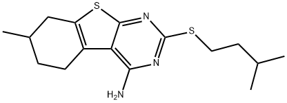 2-(isopentylsulfanyl)-7-methyl-5,6,7,8-tetrahydro[1]benzothieno[2,3-d]pyrimidin-4-ylamine Struktur