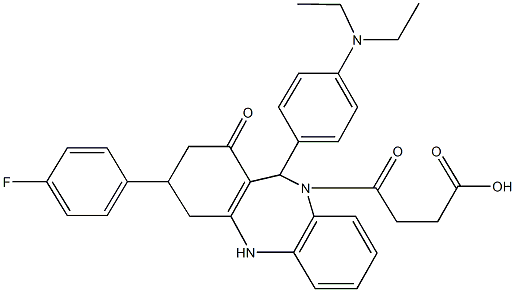 4-[11-[4-(diethylamino)phenyl]-3-(4-fluorophenyl)-1-oxo-1,2,3,4,5,11-hexahydro-10H-dibenzo[b,e][1,4]diazepin-10-yl]-4-oxobutanoic acid Struktur