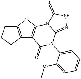 4-(2-methoxyphenyl)-1-sulfanyl-7,8-dihydro-6H-cyclopenta[4,5]thieno[3,2-e][1,2,4]triazolo[4,3-a]pyrimidin-5(4H)-one Struktur