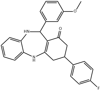 3-(4-fluorophenyl)-11-(3-methoxyphenyl)-2,3,4,5,10,11-hexahydro-1H-dibenzo[b,e][1,4]diazepin-1-one Struktur