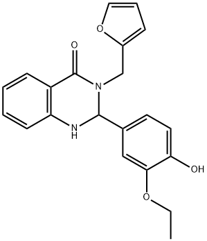 2-(3-ethoxy-4-hydroxyphenyl)-3-(2-furylmethyl)-2,3-dihydroquinazolin-4(1H)-one Struktur