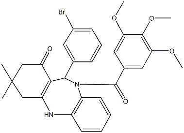 11-(3-bromophenyl)-3,3-dimethyl-10-(3,4,5-trimethoxybenzoyl)-2,3,4,5,10,11-hexahydro-1H-dibenzo[b,e][1,4]diazepin-1-one Struktur