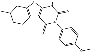 3-(4-methoxyphenyl)-7-methyl-2-sulfanyl-5,6,7,8-tetrahydro[1]benzothieno[2,3-d]pyrimidin-4(3H)-one Struktur