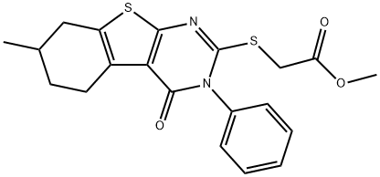 methyl [(7-methyl-4-oxo-3-phenyl-3,4,5,6,7,8-hexahydro[1]benzothieno[2,3-d]pyrimidin-2-yl)sulfanyl]acetate Struktur