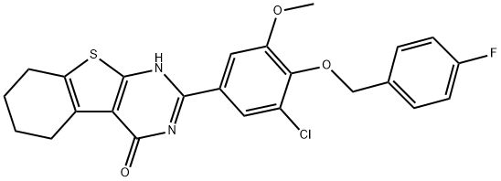 2-{3-chloro-4-[(4-fluorobenzyl)oxy]-5-methoxyphenyl}-5,6,7,8-tetrahydro[1]benzothieno[2,3-d]pyrimidin-4(3H)-one Struktur