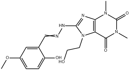 2-hydroxy-5-methoxybenzaldehyde [7-(2-hydroxyethyl)-1,3-dimethyl-2,6-dioxo-2,3,6,7-tetrahydro-1H-purin-8-yl]hydrazone Struktur