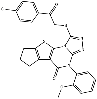 1-{[2-(4-chlorophenyl)-2-oxoethyl]sulfanyl}-4-(2-methoxyphenyl)-7,8-dihydro-6H-cyclopenta[4,5]thieno[3,2-e][1,2,4]triazolo[4,3-a]pyrimidin-5(4H)-one Struktur