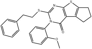 3-(2-methoxyphenyl)-2-[(2-phenylethyl)sulfanyl]-3,5,6,7-tetrahydro-4H-cyclopenta[4,5]thieno[2,3-d]pyrimidin-4-one Struktur