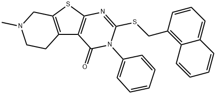 7-methyl-2-[(1-naphthylmethyl)sulfanyl]-3-phenyl-5,6,7,8-tetrahydropyrido[4',3':4,5]thieno[2,3-d]pyrimidin-4(3H)-one Struktur