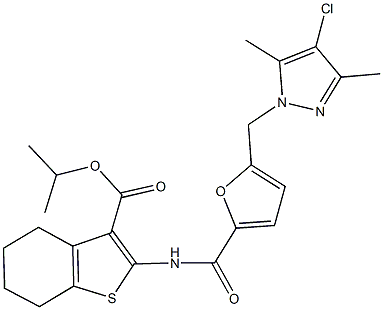 isopropyl 2-({5-[(4-chloro-3,5-dimethyl-1H-pyrazol-1-yl)methyl]-2-furoyl}amino)-4,5,6,7-tetrahydro-1-benzothiophene-3-carboxylate Struktur