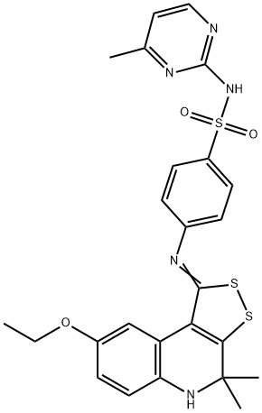 4-[(8-ethoxy-4,4-dimethyl-4,5-dihydro-1H-[1,2]dithiolo[3,4-c]quinolin-1-ylidene)amino]-N-(4-methyl-2-pyrimidinyl)benzenesulfonamide Struktur