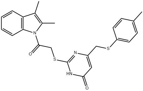 2-{[2-(2,3-dimethyl-1H-indol-1-yl)-2-oxoethyl]sulfanyl}-6-{[(4-methylphenyl)sulfanyl]methyl}-4-pyrimidinol Struktur