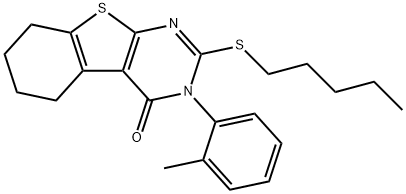 3-(2-methylphenyl)-2-(pentylsulfanyl)-5,6,7,8-tetrahydro[1]benzothieno[2,3-d]pyrimidin-4(3H)-one Struktur