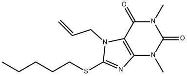 7-allyl-1,3-dimethyl-8-(pentylsulfanyl)-3,7-dihydro-1H-purine-2,6-dione Struktur