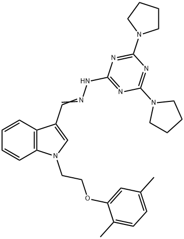 1-[2-(2,5-dimethylphenoxy)ethyl]-1H-indole-3-carbaldehyde (4,6-dipyrrolidin-1-yl-1,3,5-triazin-2-yl)hydrazone Struktur