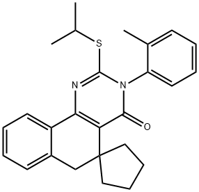 2-(isopropylsulfanyl)-3-(2-methylphenyl)-5,6-dihydrospiro(benzo[h]quinazoline-5,1'-cyclopentane)-4(3H)-one Struktur