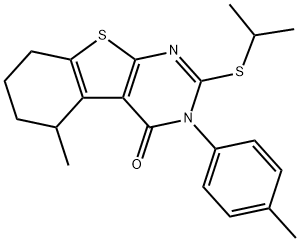 2-(isopropylsulfanyl)-5-methyl-3-(4-methylphenyl)-5,6,7,8-tetrahydro[1]benzothieno[2,3-d]pyrimidin-4(3H)-one Struktur