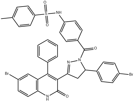 N-(4-{[3-(6-bromo-2-oxo-4-phenyl-1,2-dihydroquinolin-3-yl)-5-(4-bromophenyl)-4,5-dihydro-1H-pyrazol-1-yl]carbonyl}phenyl)-4-methylbenzenesulfonamide Struktur