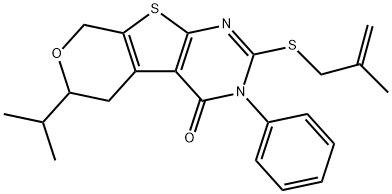 6-isopropyl-2-[(2-methyl-2-propenyl)sulfanyl]-3-phenyl-3,5,6,8-tetrahydro-4H-pyrano[4',3':4,5]thieno[2,3-d]pyrimidin-4-one Struktur