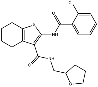 2-[(2-chlorobenzoyl)amino]-N-(tetrahydrofuran-2-ylmethyl)-4,5,6,7-tetrahydro-1-benzothiophene-3-carboxamide Struktur