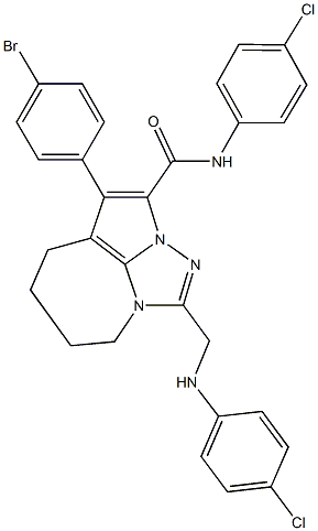 4-(4-bromophenyl)-1-[(4-chloroanilino)methyl]-N-(4-chlorophenyl)-5,6,7,8-tetrahydro-2,2a,8a-triazacyclopenta[cd]azulene-3-carboxamide Struktur