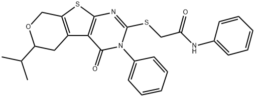 2-[(6-isopropyl-4-oxo-3-phenyl-3,5,6,8-tetrahydro-4H-pyrano[4',3':4,5]thieno[2,3-d]pyrimidin-2-yl)sulfanyl]-N-phenylacetamide Struktur