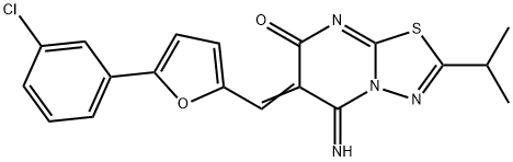 6-{[5-(3-chlorophenyl)-2-furyl]methylene}-5-imino-2-isopropyl-5,6-dihydro-7H-[1,3,4]thiadiazolo[3,2-a]pyrimidin-7-one Struktur