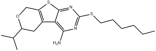 2-(hexylsulfanyl)-6-isopropyl-5,8-dihydro-6H-pyrano[4',3':4,5]thieno[2,3-d]pyrimidin-4-amine Struktur