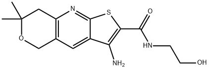 3-amino-N-(2-hydroxyethyl)-7,7-dimethyl-7,8-dihydro-5H-pyrano[4,3-b]thieno[3,2-e]pyridine-2-carboxamide Struktur