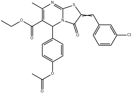 ethyl 5-[4-(acetyloxy)phenyl]-2-(3-chlorobenzylidene)-7-methyl-3-oxo-2,3-dihydro-5H-[1,3]thiazolo[3,2-a]pyrimidine-6-carboxylate Struktur