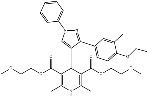 bis(2-methoxyethyl) 4-[3-(4-ethoxy-3-methylphenyl)-1-phenyl-1H-pyrazol-4-yl]-2,6-dimethyl-1,4-dihydropyridine-3,5-dicarboxylate Struktur