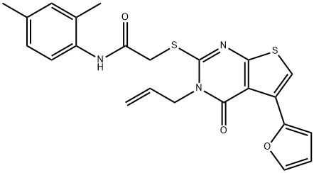 2-{[3-allyl-5-(2-furyl)-4-oxo-3,4-dihydrothieno[2,3-d]pyrimidin-2-yl]sulfanyl}-N-(2,4-dimethylphenyl)acetamide Struktur