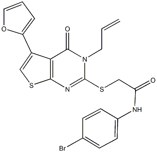 2-{[3-allyl-5-(2-furyl)-4-oxo-3,4-dihydrothieno[2,3-d]pyrimidin-2-yl]sulfanyl}-N-(4-bromophenyl)acetamide Struktur