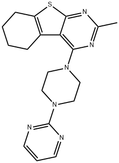 2-methyl-4-[4-(2-pyrimidinyl)-1-piperazinyl]-5,6,7,8-tetrahydro[1]benzothieno[2,3-d]pyrimidine Struktur