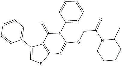 2-{[2-(2-methyl-1-piperidinyl)-2-oxoethyl]sulfanyl}-3,5-diphenylthieno[2,3-d]pyrimidin-4(3H)-one Struktur