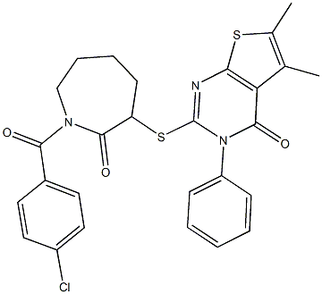 2-{[1-(4-chlorobenzoyl)-2-oxo-3-azepanyl]sulfanyl}-5,6-dimethyl-3-phenylthieno[2,3-d]pyrimidin-4(3H)-one Struktur