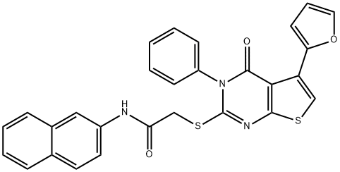 2-{[5-(2-furyl)-4-oxo-3-phenyl-3,4-dihydrothieno[2,3-d]pyrimidin-2-yl]sulfanyl}-N-(2-naphthyl)acetamide Struktur