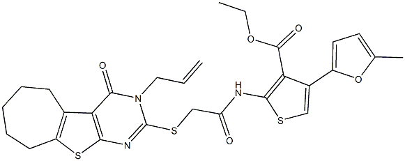 ethyl 2-({[(3-allyl-4-oxo-3,5,6,7,8,9-hexahydro-4H-cyclohepta[4,5]thieno[2,3-d]pyrimidin-2-yl)sulfanyl]acetyl}amino)-4-(5-methyl-2-furyl)-3-thiophenecarboxylate Struktur