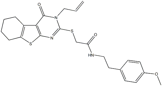 2-[(3-allyl-4-oxo-3,4,5,6,7,8-hexahydro[1]benzothieno[2,3-d]pyrimidin-2-yl)sulfanyl]-N-[2-(4-methoxyphenyl)ethyl]acetamide Struktur