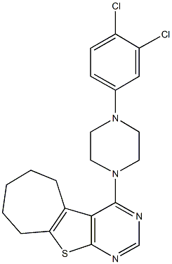 4-[4-(3,4-dichlorophenyl)piperazin-1-yl]-6,7,8,9-tetrahydro-5H-cyclohepta[4,5]thieno[2,3-d]pyrimidine Struktur