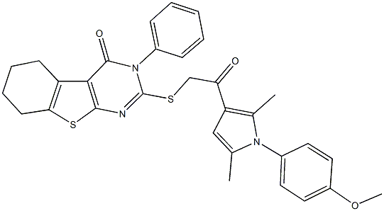 2-({2-[1-(4-methoxyphenyl)-2,5-dimethyl-1H-pyrrol-3-yl]-2-oxoethyl}sulfanyl)-3-phenyl-5,6,7,8-tetrahydro[1]benzothieno[2,3-d]pyrimidin-4(3H)-one Struktur