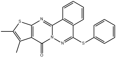 9,10-dimethyl-5-(phenylsulfanyl)-8H-thieno[2',3':4,5]pyrimido[2,1-a]phthalazin-8-one Struktur