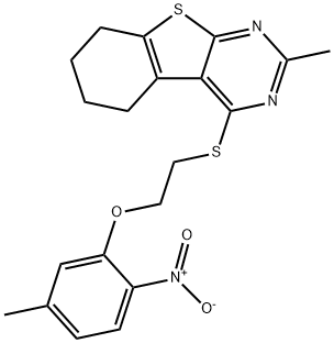 4-[(2-{2-nitro-5-methylphenoxy}ethyl)sulfanyl]-2-methyl-5,6,7,8-tetrahydro[1]benzothieno[2,3-d]pyrimidine Struktur