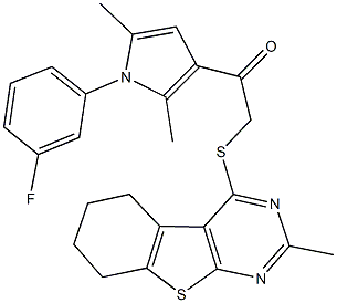 1-[1-(3-fluorophenyl)-2,5-dimethyl-1H-pyrrol-3-yl]-2-[(2-methyl-5,6,7,8-tetrahydro[1]benzothieno[2,3-d]pyrimidin-4-yl)sulfanyl]ethanone Struktur