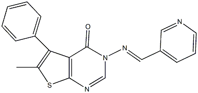 6-methyl-5-phenyl-3-[(3-pyridinylmethylene)amino]thieno[2,3-d]pyrimidin-4(3H)-one Struktur